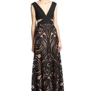 BCBG Marilyne Flocked Cutout Gown - Black